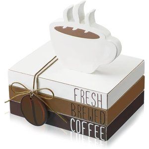 4 Pieces Mini Coffee Bar Sign Decor Accessories Coffee Tiered Tray Décor, Wooden